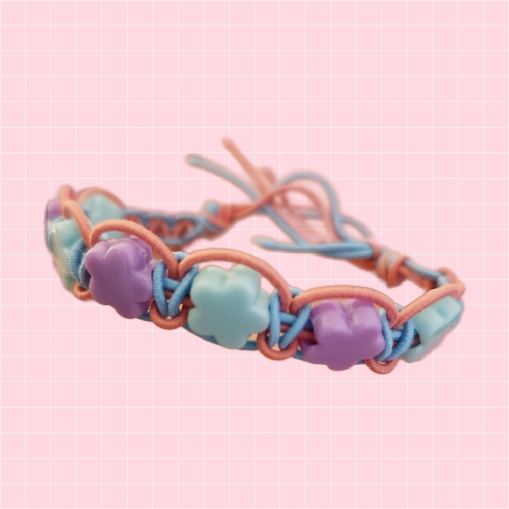 Floral Bead Friendship Bracelet Purple & Light Blue
